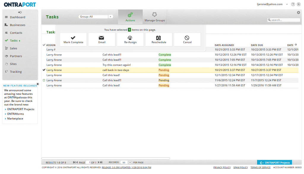 Ontraport dashboard